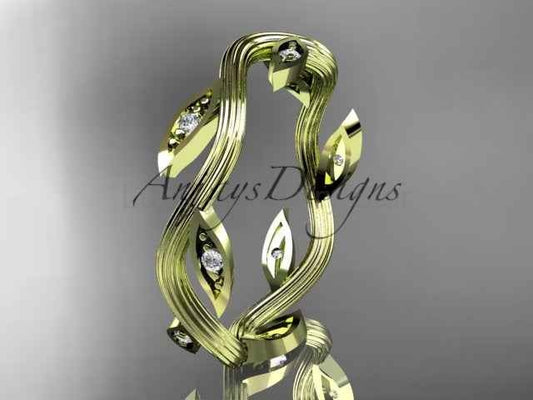 Nature Inspired Leaf Ring Lab Grown Diamond Dainty Wedding Band