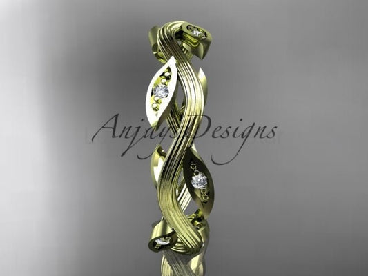 Nature Inspired Leaf Ring Lab Grown Diamond Dainty Wedding Band
