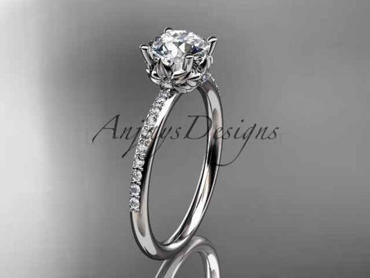 Dainty Flower Engagement Ring 1 Carat Round Lab Grown Diamond Nature Inspired Wedding Ring
