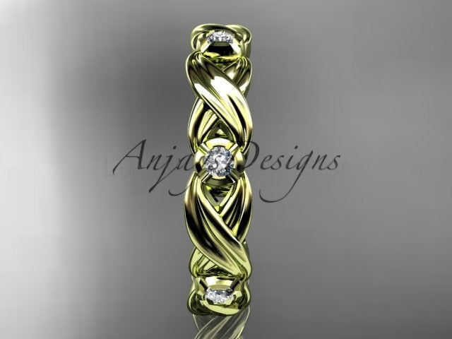 Diamond Leaf Wedding Band Nature Inspired Ring Lab Grown Diamond Anniversary Ring