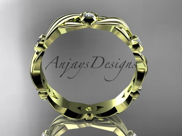 Diamond Leaf Wedding Band Nature Inspired Ring Lab Grown Diamond Anniversary Ring