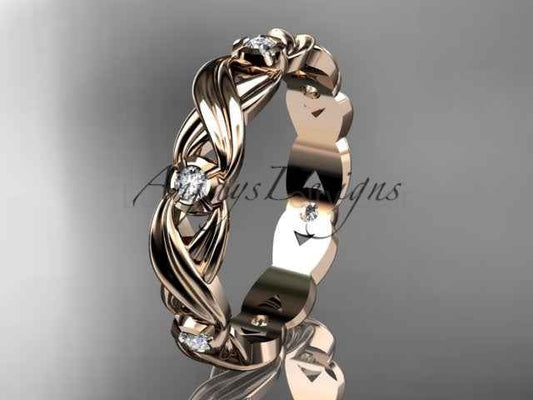 Diamond Leaf Wedding Band Nature Inspired Ring Lab Grown Diamond Anniversary Ring