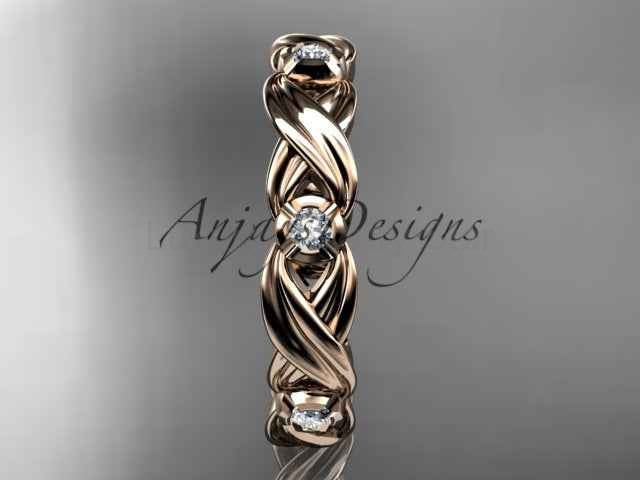 Diamond Leaf Wedding Band Nature Inspired Ring Lab Grown Diamond Anniversary Ring