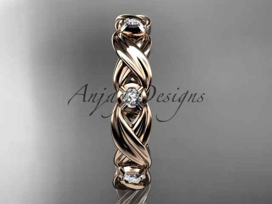 Diamond Leaf Wedding Band Nature Inspired Ring Lab Grown Diamond Anniversary Ring
