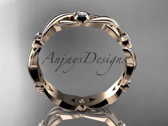 Diamond Leaf Wedding Band Nature Inspired Ring Lab Grown Diamond Anniversary Ring
