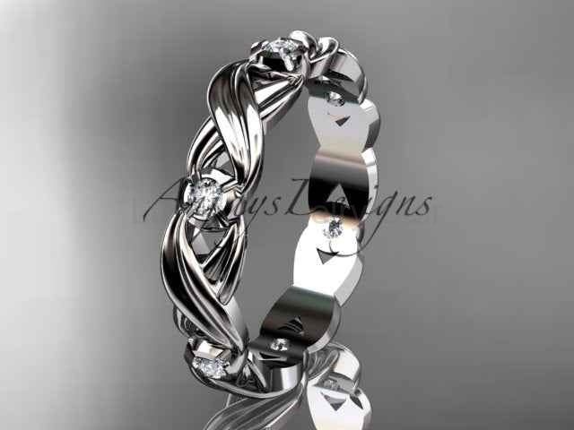 Diamond Leaf Wedding Band Nature Inspired Ring Lab Grown Diamond Anniversary Ring