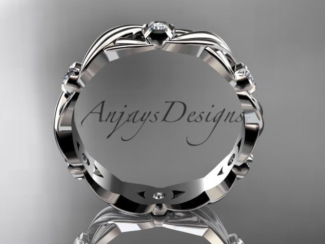 Diamond Leaf Wedding Band Nature Inspired Ring Lab Grown Diamond Anniversary Ring