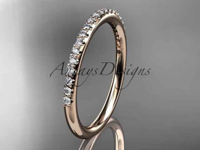Half Diamond Stacking Eternity Ring 14k Solid Gold 2mm Thin Women's Wedding Band