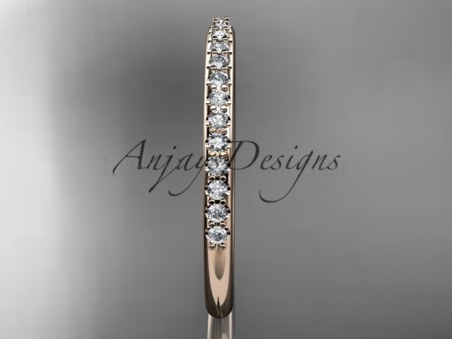 Half Diamond Stacking Eternity Ring 14k Solid Gold 2mm Thin Women's Wedding Band