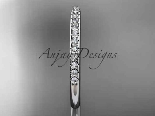 Half Diamond Stacking Eternity Ring 14k Solid Gold 2mm Thin Women's Wedding Band