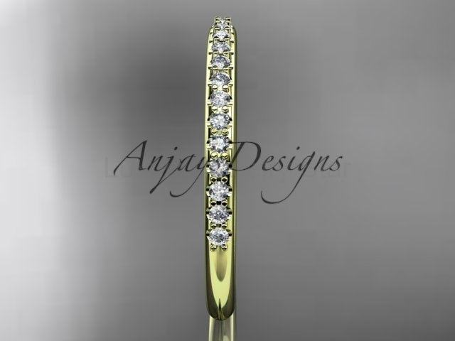 Half Diamond Stacking Eternity Ring 14k Solid Gold 2mm Thin Women's Wedding Band