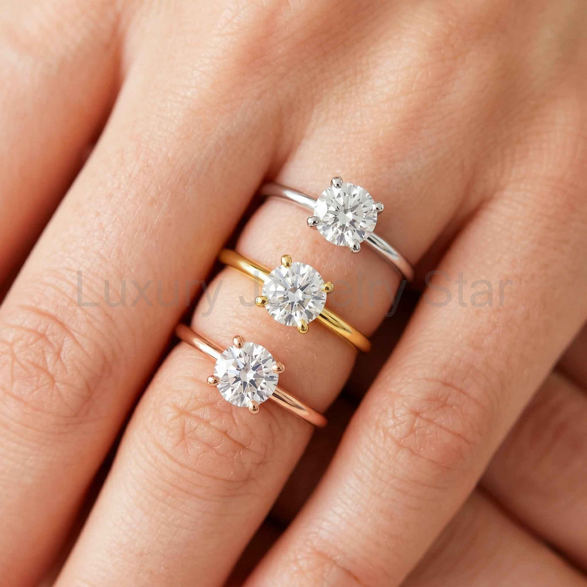 1 Carat Round Lab Grown Diamond Engagement Ring Minimalist Solitaire 4 Prongs Dainty Wedding Ring
