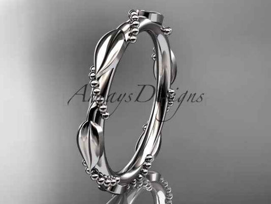 Nature Inspired Wedding Band 14k Solid Gold Leaf Vine Stacking Ring