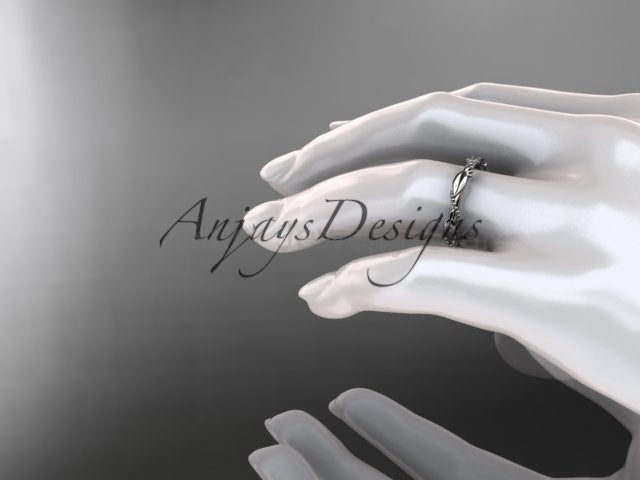 Nature Inspired Wedding Band 14k Solid Gold Leaf Vine Stacking Ring