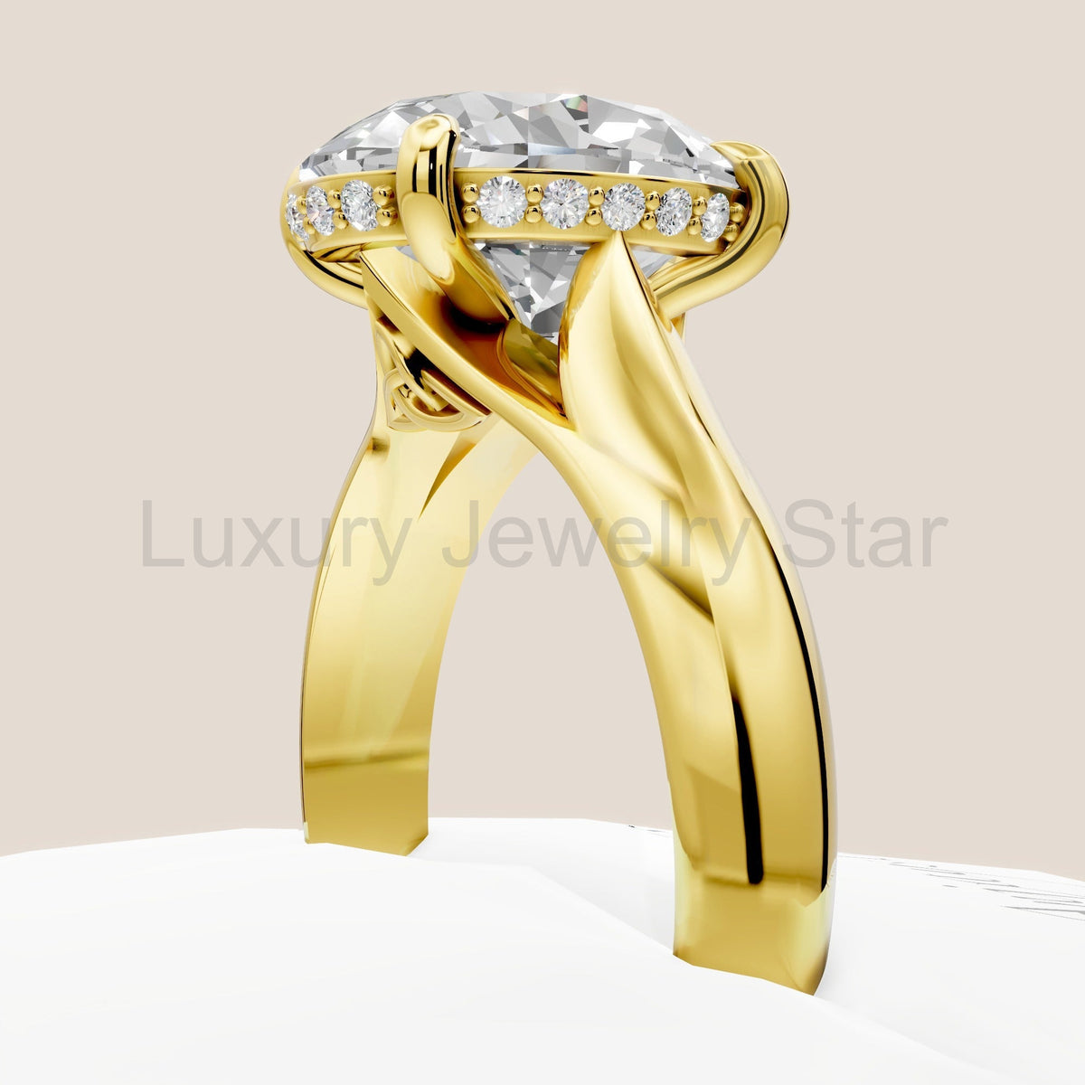Celtic Diamond Engagement Ring 3 Carat Oval Lab Grown Diamond Hidden Halo Wedding Ring - image 3