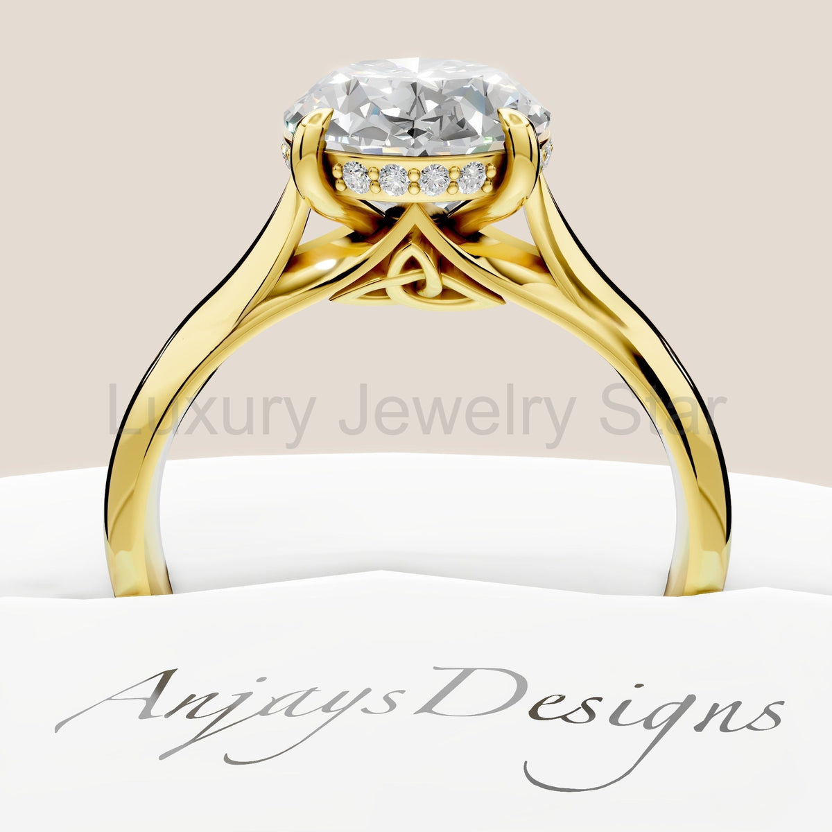 Celtic Diamond Engagement Ring 3 Carat Oval Lab Grown Diamond Hidden Halo Wedding Ring - image 5