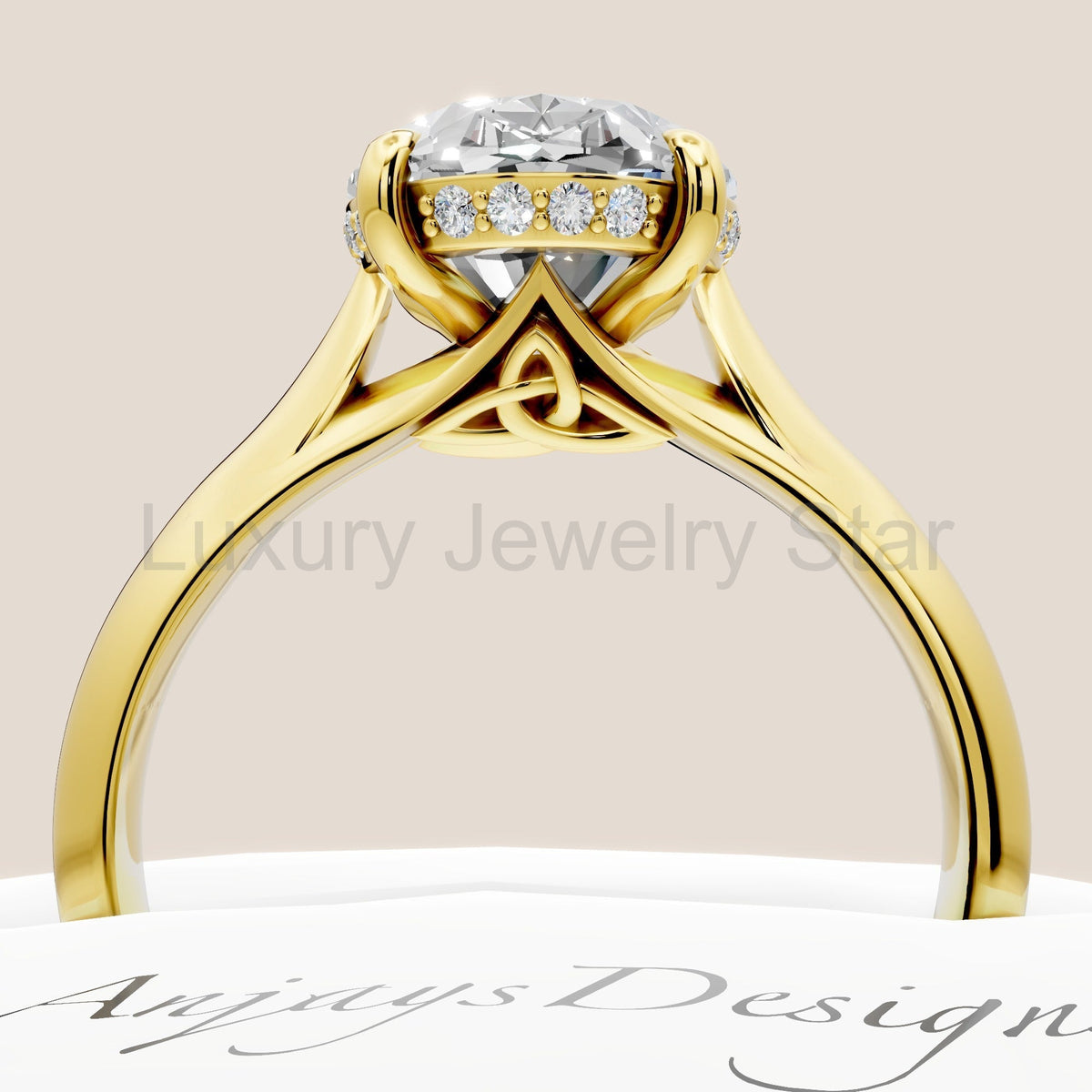 Celtic Diamond Engagement Ring 3 Carat Oval Lab Grown Diamond Hidden Halo Wedding Ring - image 6