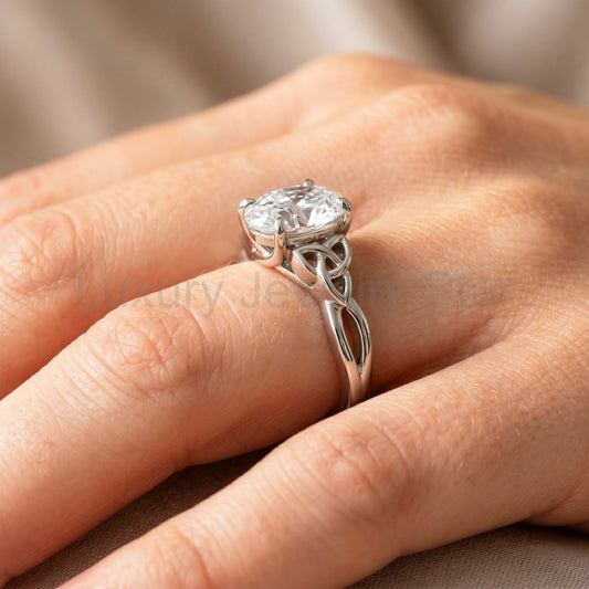Celtic Engagement Ring 1.75 Carat Oval Diamond Trinity Knot Ring