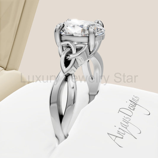 Celtic Engagement Ring 1.75 Carat Oval Diamond Trinity Knot Ring