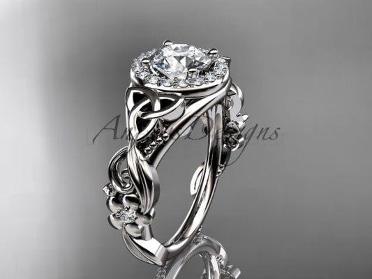 1 Carat Round Lab Grown Diamond Ring Celtic Halo Nature Inspired Engagement Ring