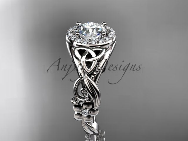 1 Carat Round Lab Grown Diamond Ring Celtic Halo Nature Inspired Engagement Ring - image 2