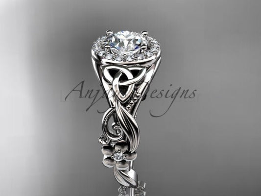 1 Carat Round Lab Grown Diamond Ring Celtic Halo Nature Inspired Engagement Ring
