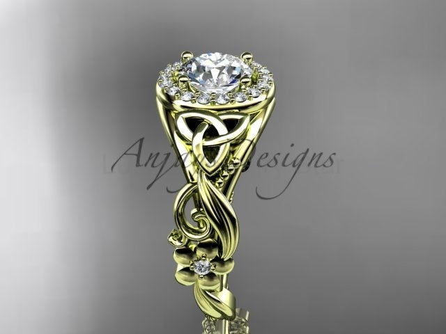1 Carat Round Lab Grown Diamond Ring Celtic Halo Nature Inspired Engagement Ring - image 7
