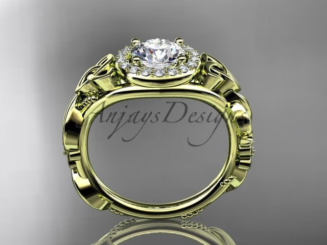 1 Carat Round Lab Grown Diamond Ring Celtic Halo Nature Inspired Engagement Ring - image 8