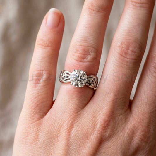 Celtic Engagement Ring 2 Carat Round Lab Grown Diamond Trinity Knot Wedding Ring Triquetra Diamond Ring