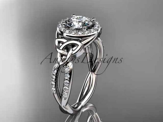 Celtic Halo Engagement Ring 1 Carat Round D VS1 Clarity IGI Certified Lab Grown Diamond Trinity Knot Wedding Ring