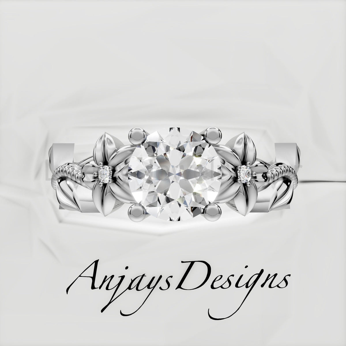 1 Carat Round Diamond Flower Engagement Ring Lab Grown Diamond Floral Ring Nature Inspired - image 4