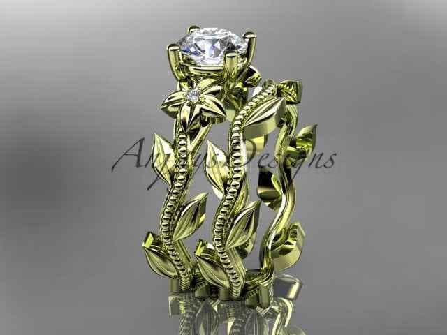 1 Carat Round Lab Grown Bridal Set Nature Inspired Engagement Ring Flower Ring Set IGI Certified