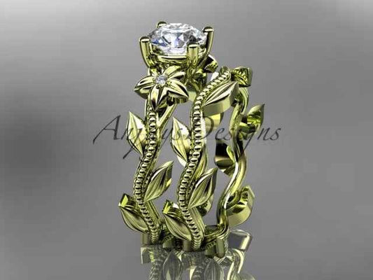 1 Carat Round Lab Grown Bridal Set Nature Inspired Engagement Ring Flower Ring Set IGI Certified