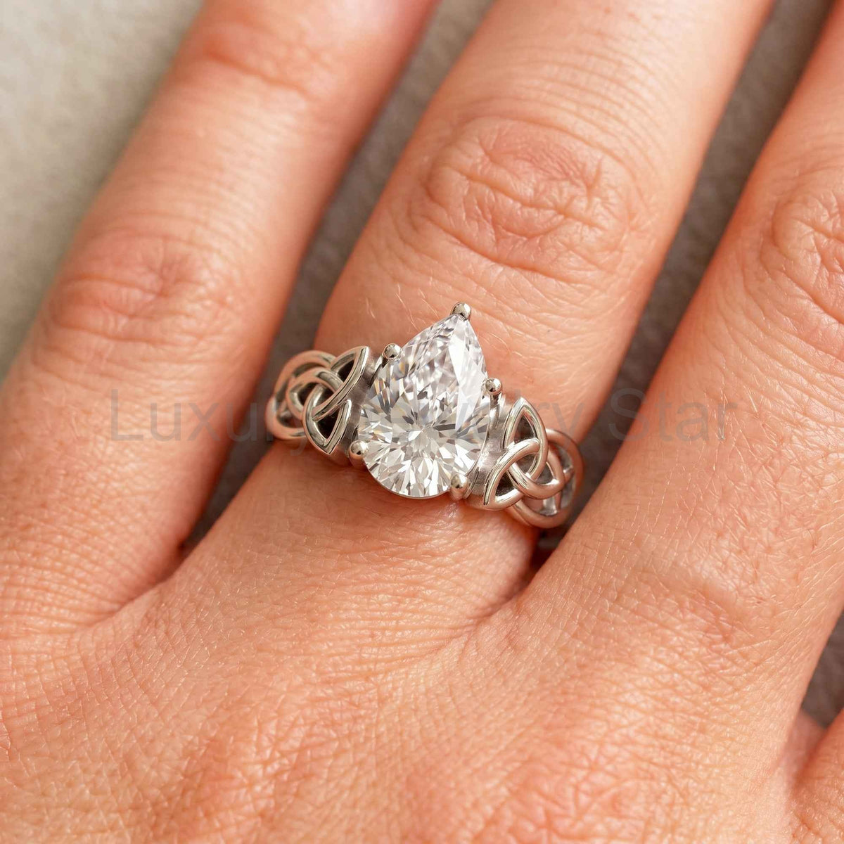 Celtic Engagement Ring 2 Carat Pear Cut Lab Grown Diamond Solitaire Ring