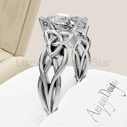 Celtic Engagement Ring 2 Carat Pear Cut Lab Grown Diamond Solitaire Ring