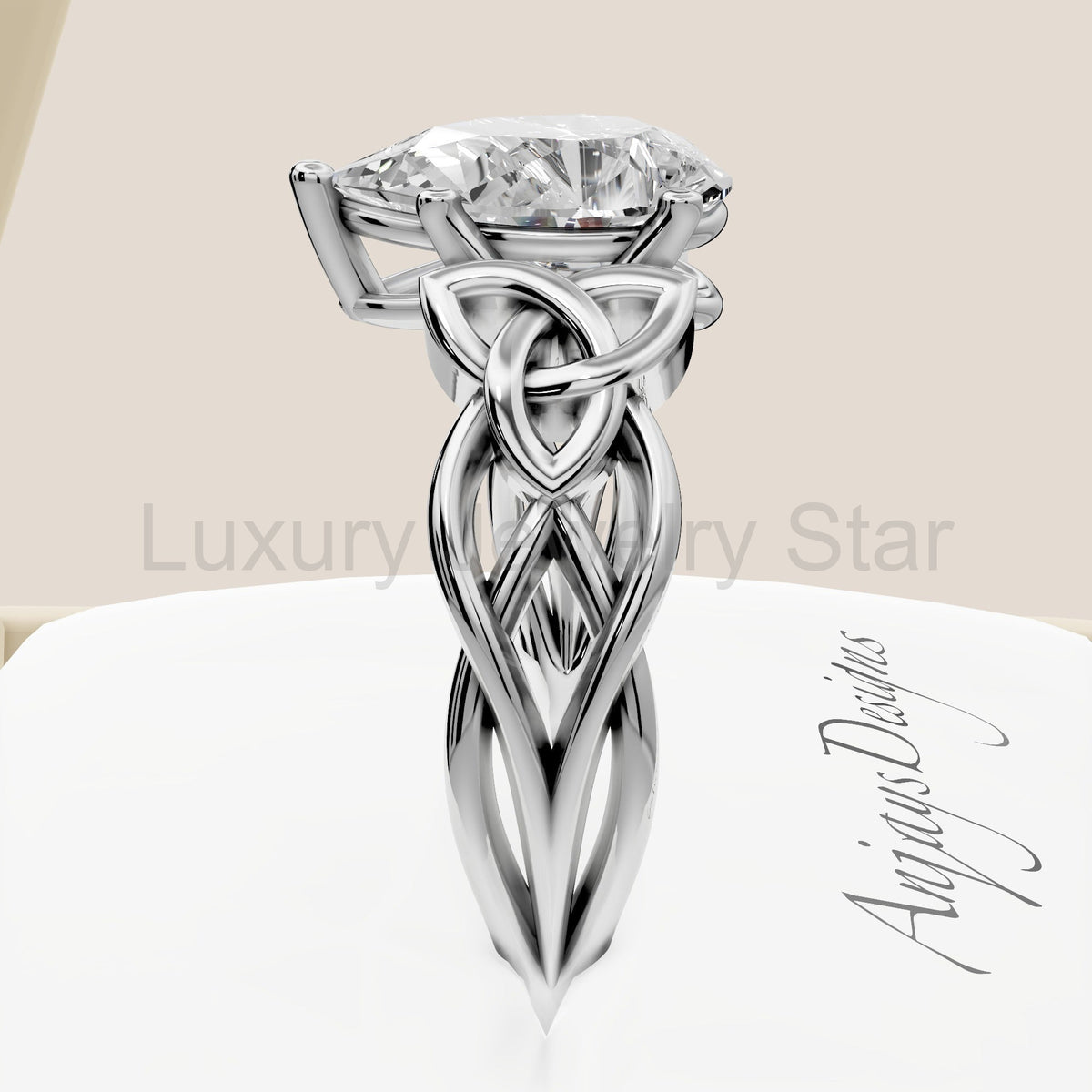 Celtic Engagement Ring 2 Carat Pear Cut Lab Grown Diamond Solitaire Ring - image 3