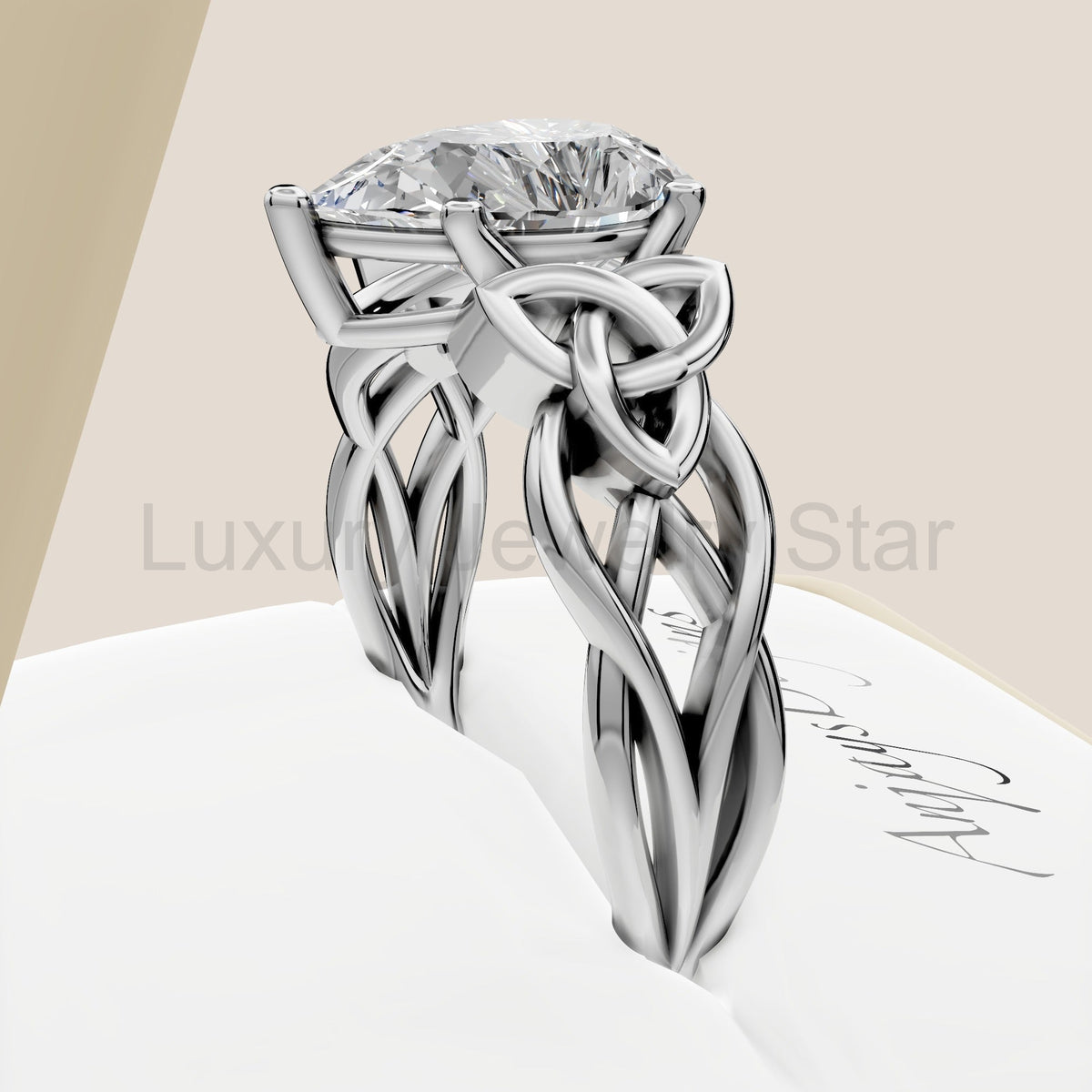 Celtic Engagement Ring 2 Carat Pear Cut Lab Grown Diamond Solitaire Ring - image 5