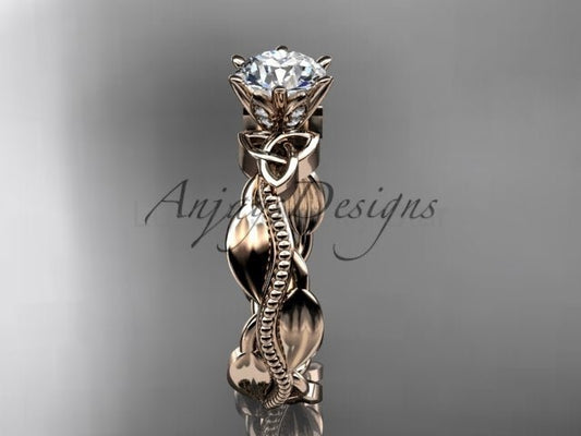Diamond Celtic Engagement Ring Lab Grown Diamond Nature Inspired Wedding Ring