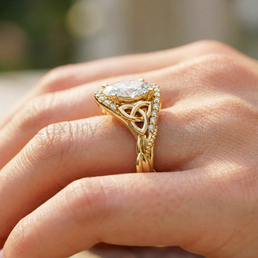 Celtic Engagement Ring 2 Carat IGI Certified Lab Grown Oval Cut Diamond Halo Engagement Ring Nature Inspired