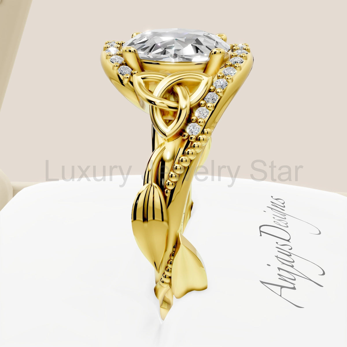 Celtic Engagement Ring 2 Carat IGI Certified Lab Grown Oval Cut Diamond Halo Engagement - image 3
