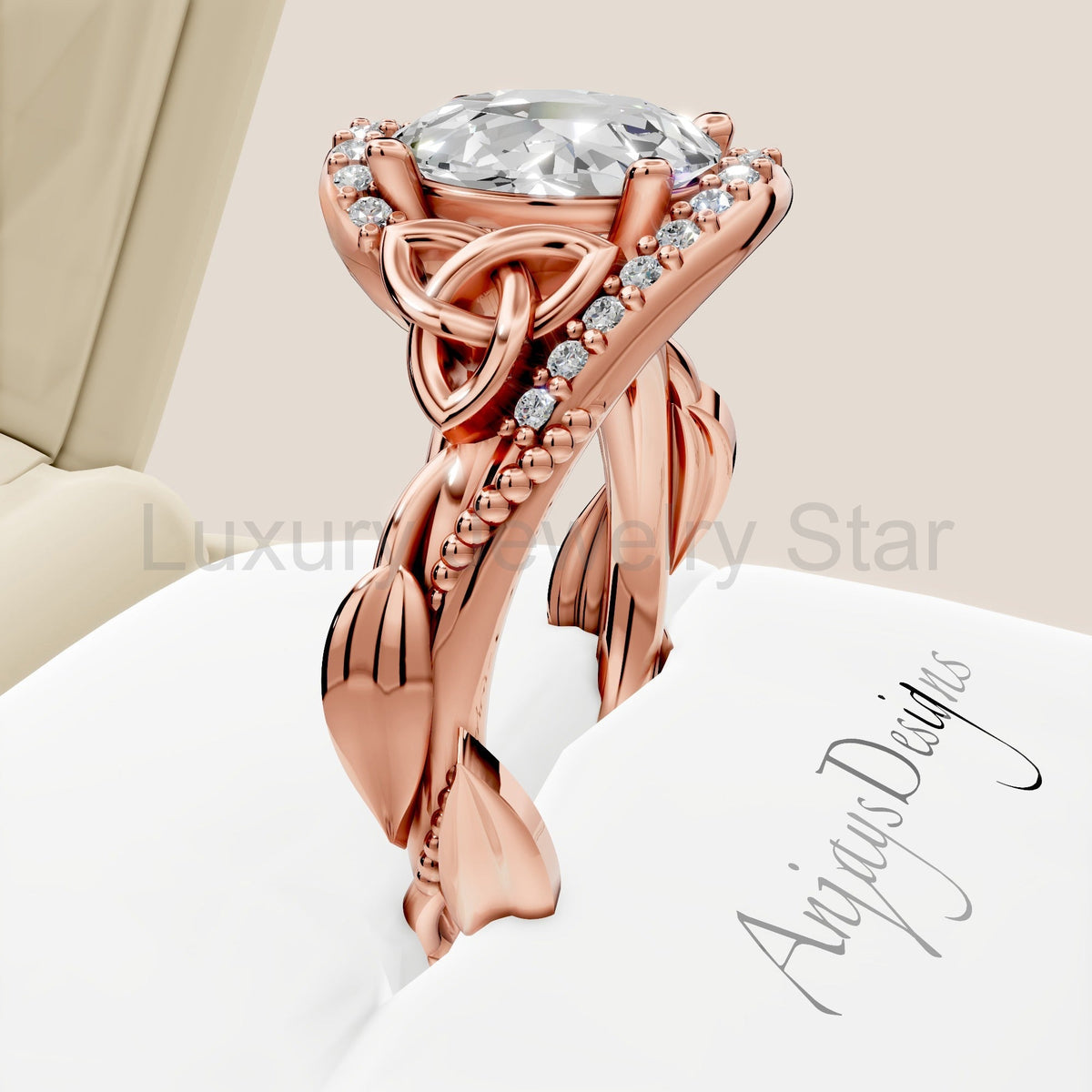 Celtic Engagement Ring 2 Carat IGI Certified Lab Grown Oval Cut Diamond Halo Engagement - image 9