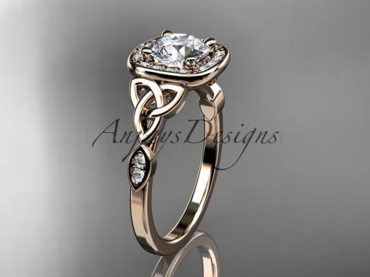 Celtic Engagement Ring 1 CT Round Lab Grown Diamond Halo Ring CVD Diamond