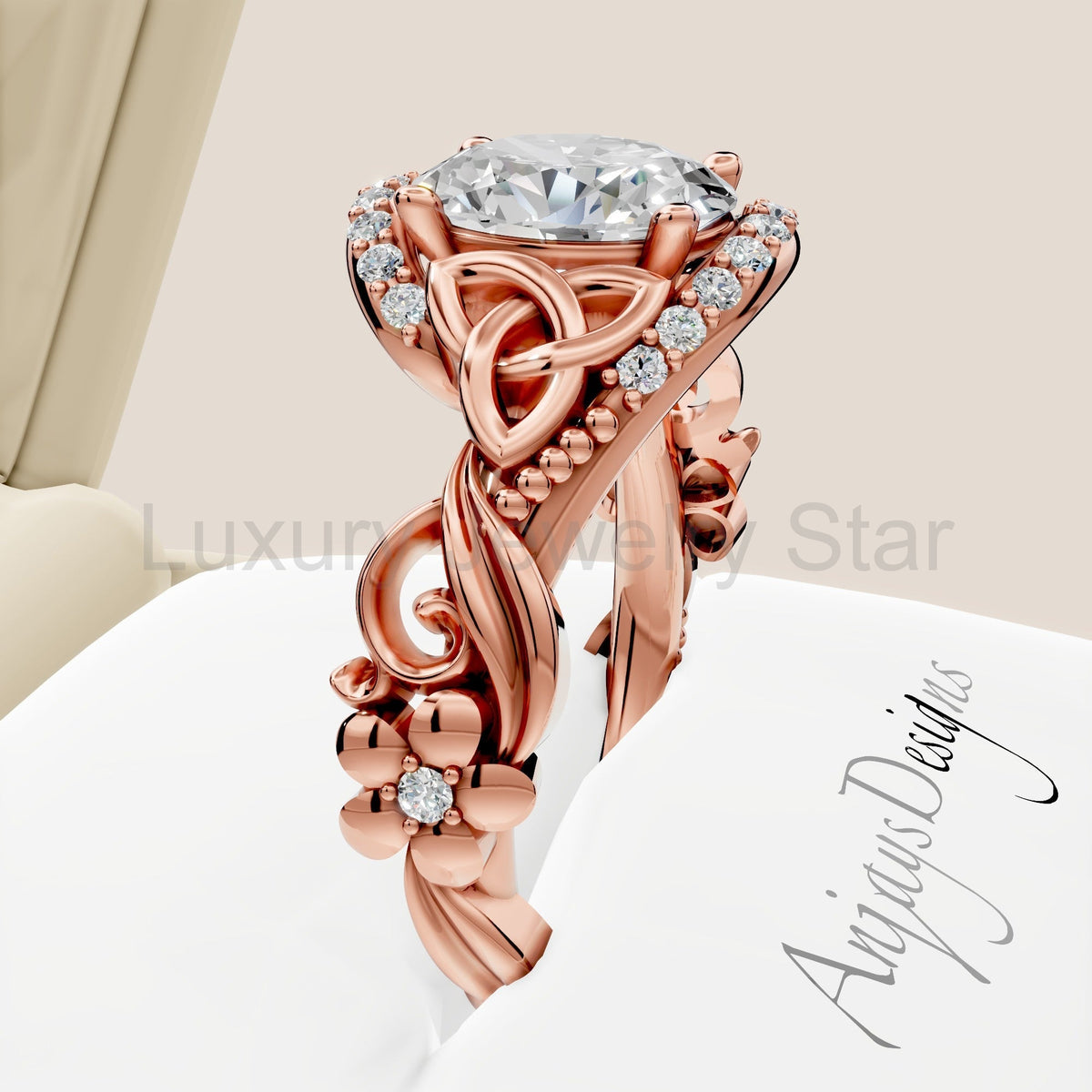 Celtic Engagement Ring 1 Carat Oval Lab Grown Diamond Wedding Ring Nature Inspired - image 2