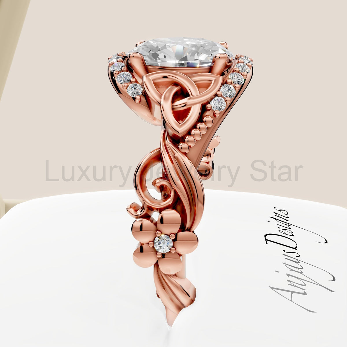 Celtic Engagement Ring 1 Carat Oval Lab Grown Diamond Wedding Ring Nature Inspired - image 3