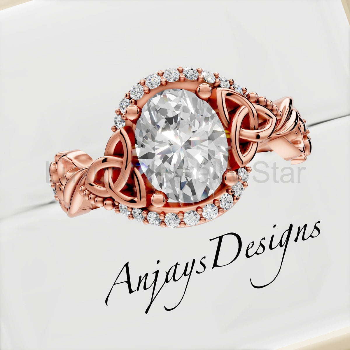 Celtic Engagement Ring 1 Carat Oval Lab Grown Diamond Wedding Ring Nature Inspired - image 4
