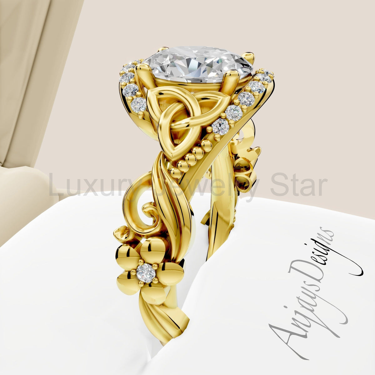 Celtic Engagement Ring 1 Carat Oval Lab Grown Diamond Wedding Ring Nature Inspired - image 7