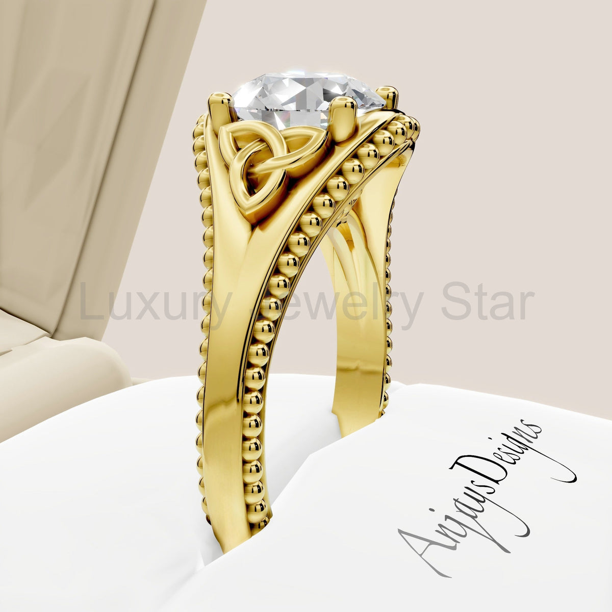 Celtic Diamond Engagement Ring Solitaire Wedding Ring 2 Carat Round Lab Grown Diamond - image 10