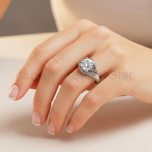 Celtic Diamond Engagement Ring Solitaire Wedding Ring 2 Carat Round Lab Grown Diamond