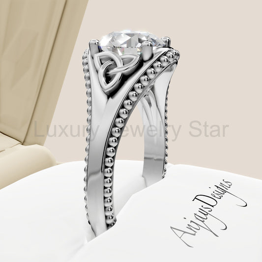 Celtic Diamond Engagement Ring Solitaire Wedding Ring 2 Carat Round Lab Grown Diamond