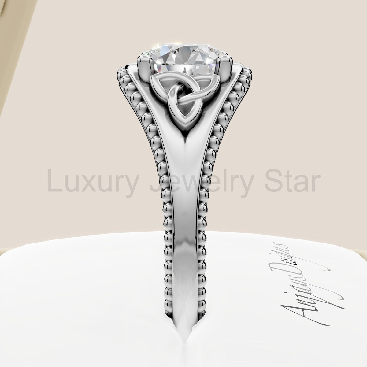 Celtic Diamond Engagement Ring Solitaire Wedding Ring 2 Carat Round Lab Grown Diamond - image 3